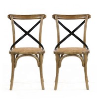 Vintage Furniture Dining Room Oak Wood Frame Metal Cross Retro Chair Pair