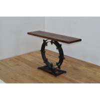 Industrial Vintage Round Metal Leg Mango Wood Top Console Table