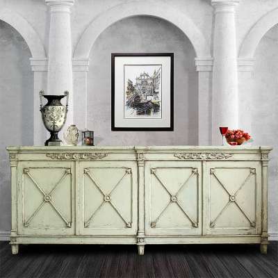 Antique Living Room Vintage Rustic Pine Wood Furniture Classic European Style Carved Sideboard