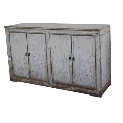 Farm house style antique rustic solid wooden distressed White Corner Storage Sideboard Cabinet