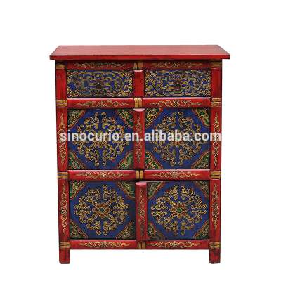 antique reproduction Oriental tibetan style furniture hand painted cabinet sideboard wood