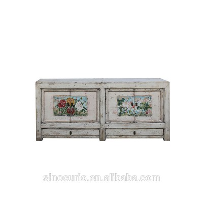 wholesale import furniture living room Chinese painted antique reclaimed wood sideboard cabinet